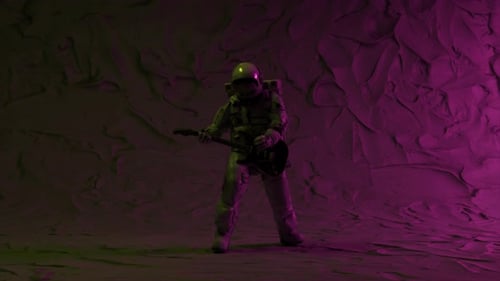 Astronaut Rock Star Playing Electric Guitar with Dynamic Color Changing Lights