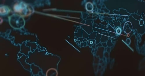 Animated Global Network Data Connections on a World Map
