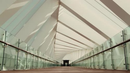 Futuristic interior structure pedestrian bridge