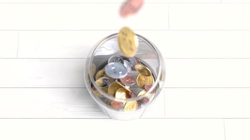 Animated Gold and Silver Coins Filling Glass Jar