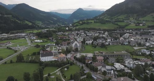 Aerial view of small town in mountains, Italy.