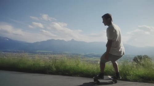 Man on a Skateboard in rural Switzerland