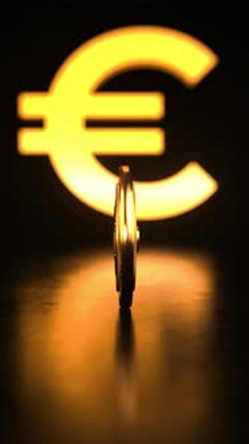 Looping video of CBDC Central Bank Digital Currency golden coin rotating in front of the euro symbol