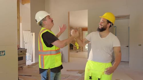 Construction Workers Enjoying and Celebrating a Job Well Done After Their Hard Work