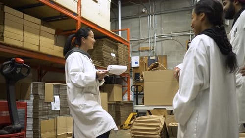 Food Plant Teamwork Meeting in Slow Motion