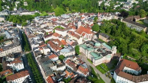 Aerial view of Friedrichsbad and church, Germany.