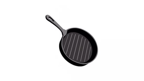Flat Design Grill Pan Rotation Animation