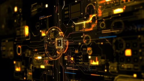 Futuristic Technology Interface Digital Circuit Board System Data Network Orange Glow