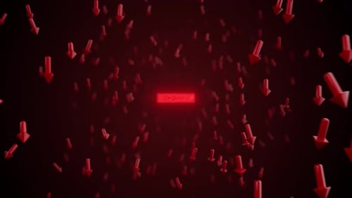 Red Down Arrows and Neon Recession Text Animation