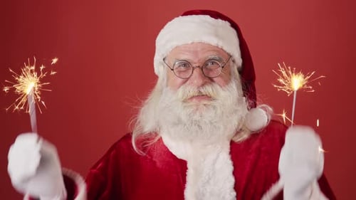 Santa Claus Holding Sparklers in Costume