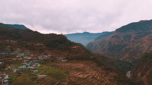 drone view of a Himalayan village in Uttarakhand