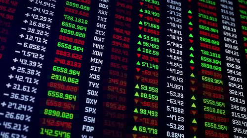 Red Stock Market Price Board Chart Showing Economic Crisis of World Stock
