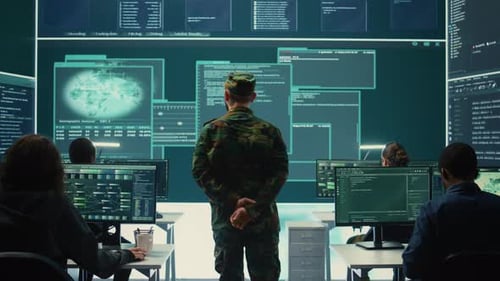 Military Hackers Working on Cyber Security in a High Tech Government Center