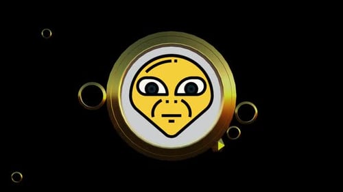 Rotating Golden Ring Alien Face Geometric Shapes Loop