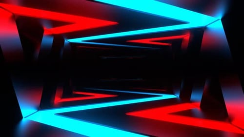 Blue And Red Corridor Of Neon Curve Lines Background Vj Loop In 4K