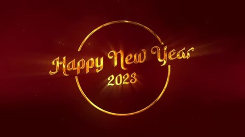 Elegant Golden Happy New Year Title with Glowing Circle Frame