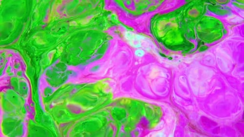 Abstract Fluid Art with Green and Pink Swirls