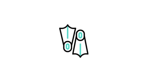 Animated Swimming Fins Icon in Flat Line Art Style