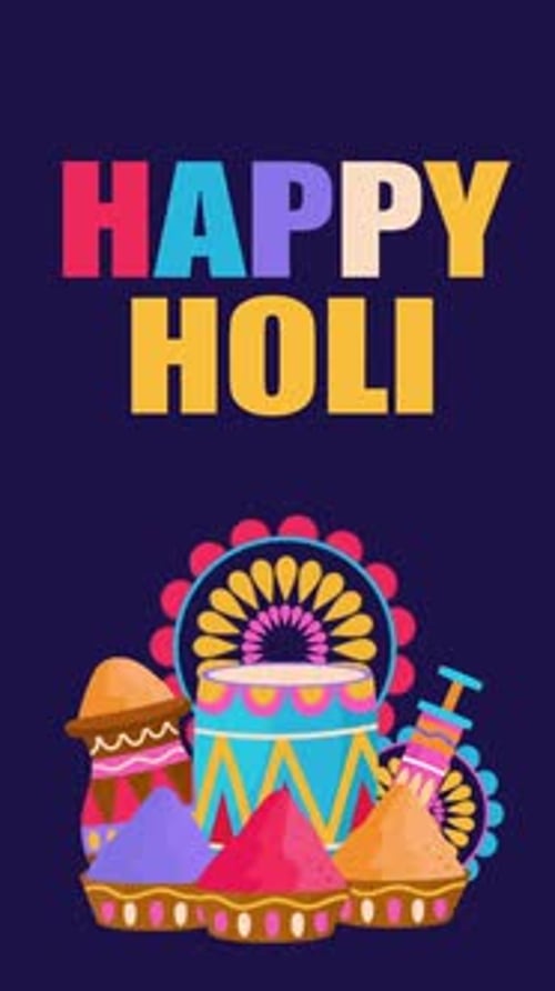 Happy Holi Festival Greeting Animation with Traditional Elements