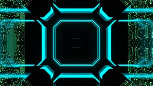 Green And Cyan Neon Cyber Tunnel Strobes And Microchips Background VJ Loop In 4K