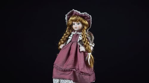 Porcelain Doll Standing Elegant in Mauve Dress Porcelain Doll Standing Elegant in Mauve Dress