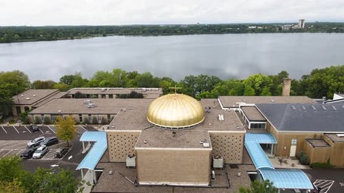 St. Mary's Greek Orthodox Church in Minneapolis. Smooth push forward with drone.