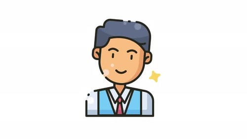 Animation icon loop smiling cartoon man wearing a light blue vest is looping happily perfect animate