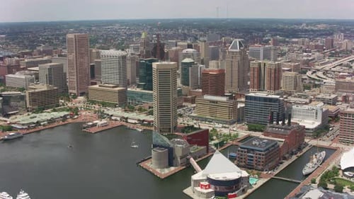 Baltimore, Maryland Circa-2017, Aerial View of Downtown Baltimore Buildings. with Cineflex