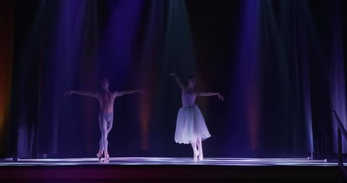 Ballet Dancers Performing on Stage Under Spotlights