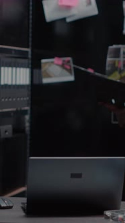 Detective Working on Laptop Reviewing Case Files