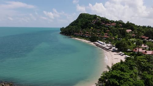 View of Lush Tropical Hills and Turquoise Sea Maenam Ko Samui Thailand