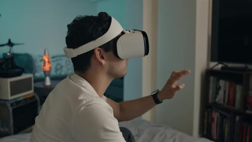 Man Uses Virtual Reality Headset Indoors