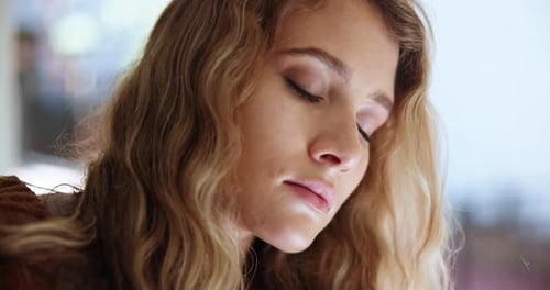 Woman, tired and sad in home thinking alone of memory or depressed of stress or overwhelmed