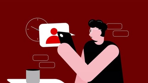 Animated Character Receiving Social Media Notifications on Smartphone