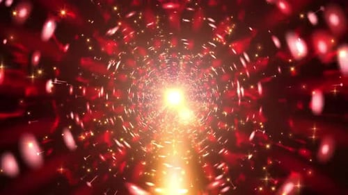 Abstract Red Gold Shining Particle Tunnel Loop Background