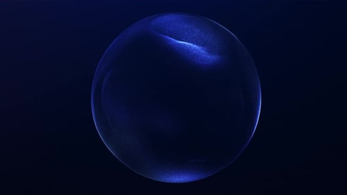 Blue plasma energy sphere with glowing particle surface on dark background