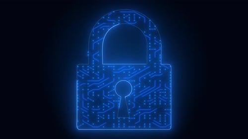 Cybersecurity Lock Icon: Seamless Motion Animation of Hi-Tech Padlock Protection with Circuitry