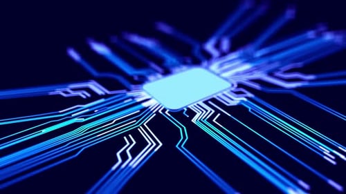 Technology concept. circuit board provide data. colorful data line futuristic technology display