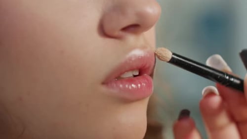 Close View Applying Gloss Delicately Intimate Studio Scene Showing Precise Gloss Application Upclose