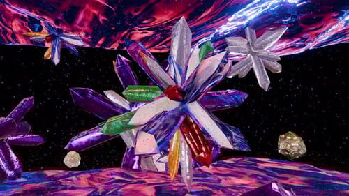 Abstract Colorful Crystals Rotating in Surreal Cosmic Space