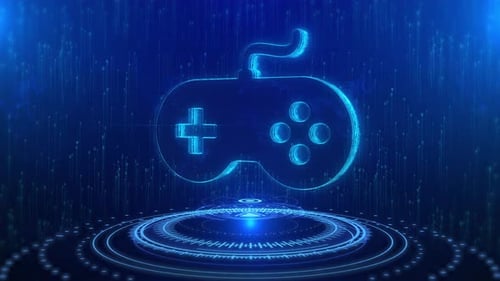 Glowing Futuristic Game Controller Animation with Digital Background
