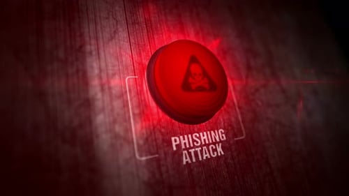 Animated Phishing Attack Warning Button with Glowing Skull