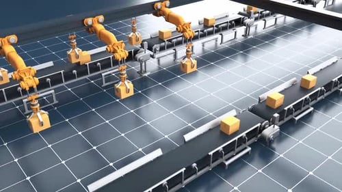 Automated Robotic Arms on Conveyor Belt Assembly Line