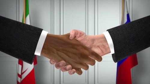 Professional Handshake with International Flags Background