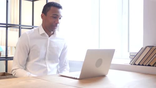 Online Video Chat in Office By Black Man