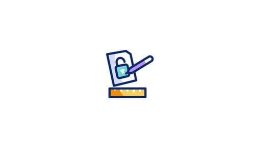 Animated Document Security Icon with Unlocking Padlock and Signing Pen