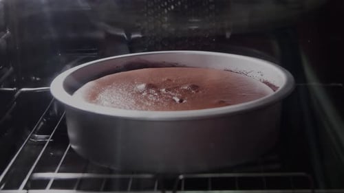 Cake Baking in Oven Close Up