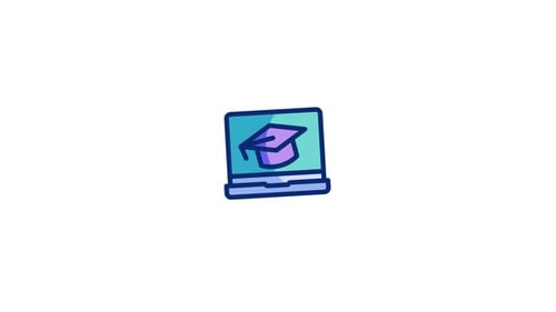Modern Animated Laptop with Graduation Cap Icon for Online Education