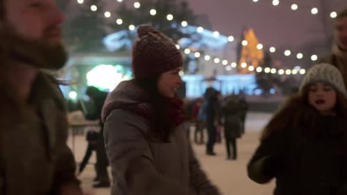Young People Partying at Christmas Concert City Square Friends Have Fun Dancing at New Year Market