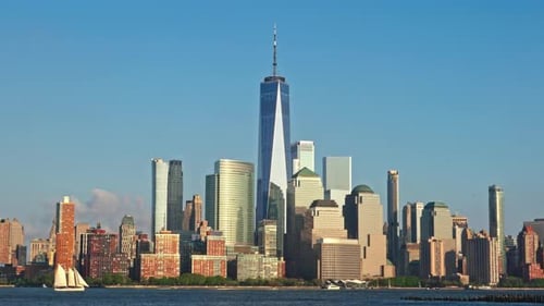 Dramatic backdrop of New York's skyscrapers against the New Jersey horizon